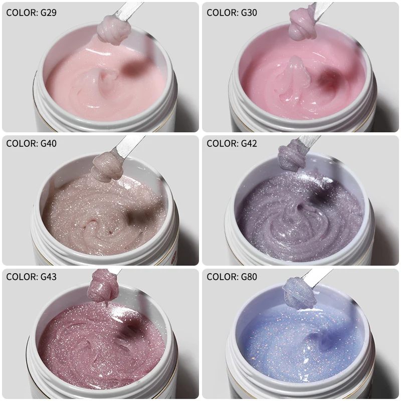 MSHARE 50g Shimmer Pink White Acrylic Gel TPO Free Glitter Shiny Extension Acryl Hard Gel Nails Sculpting Construction