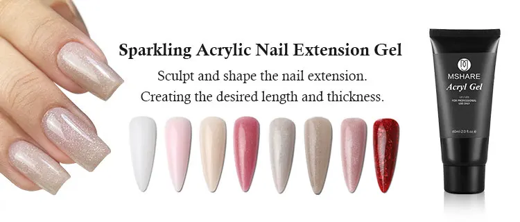 MSHARE 50g Shimmer Pink White Acrylic Gel TPO Free Glitter Shiny Extension Acryl Hard Gel Nails Sculpting Construction