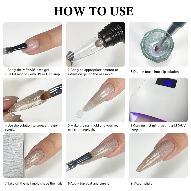 MSHARE 50g Shimmer Pink White Acrylic Gel TPO Free Glitter Shiny Extension Acryl Hard Gel Nails Sculpting Construction