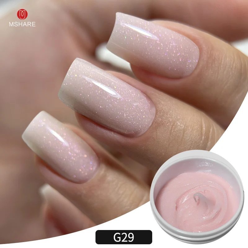 MSHARE 50g Shimmer Pink White Acrylic Gel TPO Free Glitter Shiny Extension Acryl Hard Gel Nails Sculpting Construction