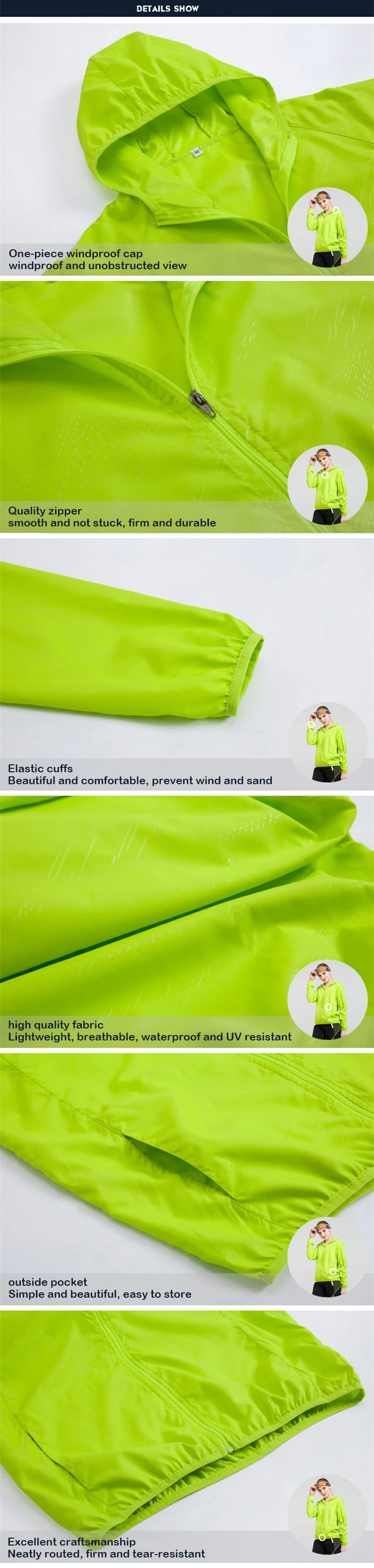 JNLN Men Women Waterproof Hiking Jackets Quick Dry Camping Windbreaker Unisex Outdoor Trekking Raincoat Anti UV Packable Clothes