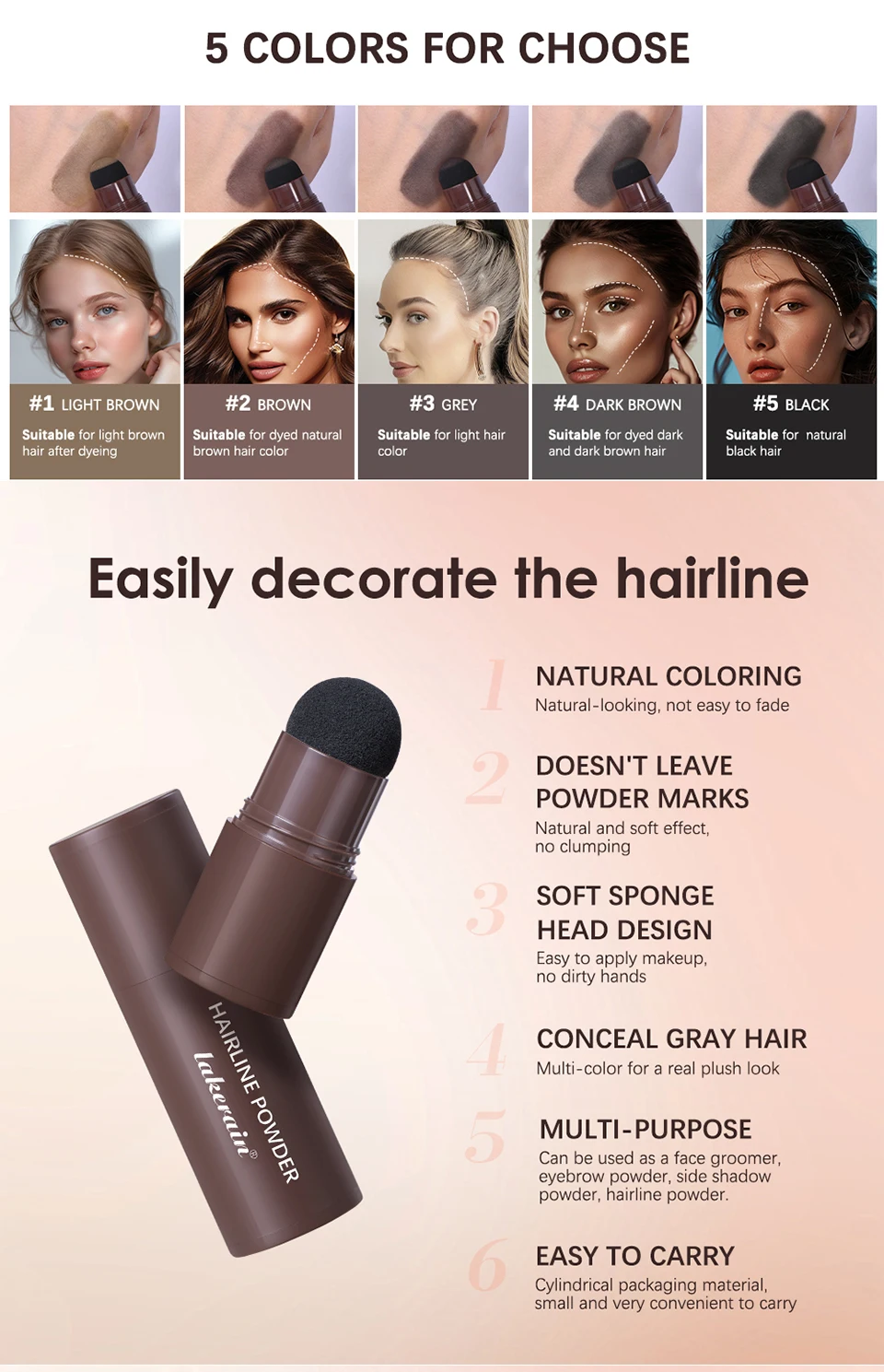 Hair Building Repair Stick Pen Fibers Hair Instantly Thicker Fuller Looking Hair 6 Shades for Men & Women