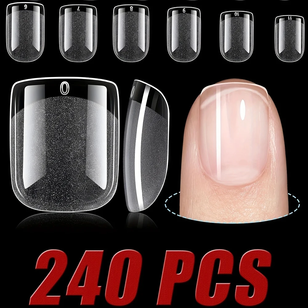 ARTAUG 240PCS Short Press On Nails Square White Gel Lucency Fake Nails Full Cover Fake Nail Set Press On Summer Cheap Nails