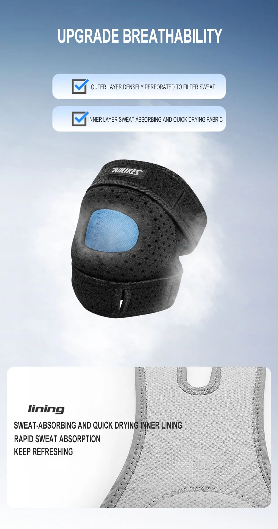 AOLIKES 1PC Patella Knee Brace Knee Compression Sleeve Support for Women Men Knee Pain Arthritis Pain Sport Knee Guard Knee Pads