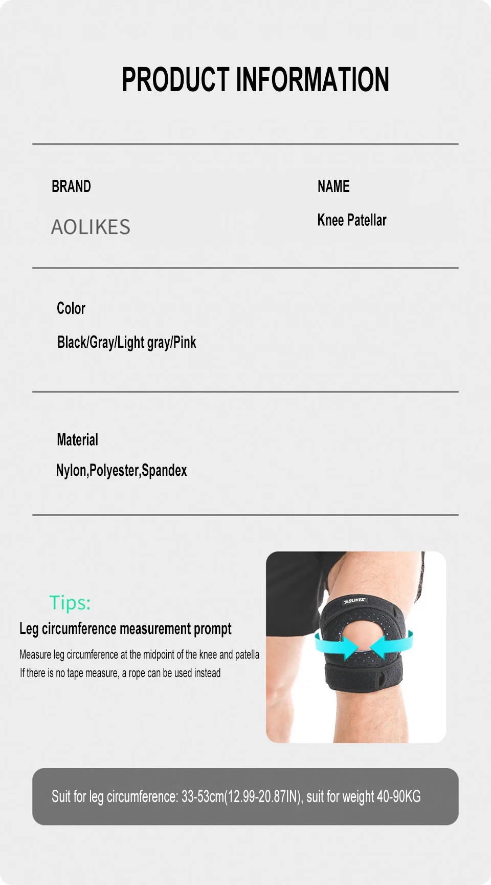 AOLIKES 1PC Patella Knee Brace Knee Compression Sleeve Support for Women Men Knee Pain Arthritis Pain Sport Knee Guard Knee Pads