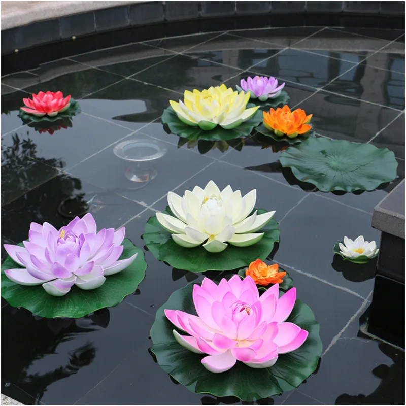 10/17/28cm Lotus Artificial Flower Floating Fake Lotus Plant Lifelike Water Lily Micro Landscape for Pond Garden Decor