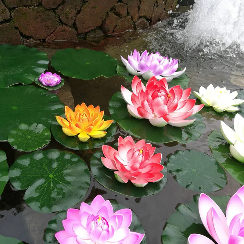 10/17/28cm Lotus Artificial Flower Floating Fake Lotus Plant Lifelike Water Lily Micro Landscape for Pond Garden Decor