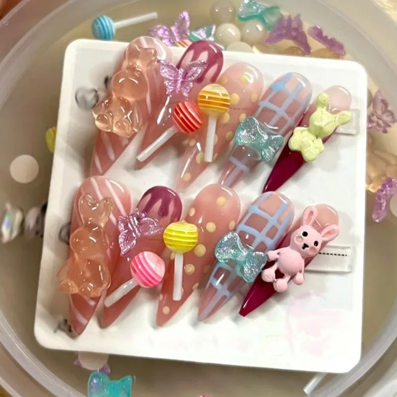 20pcs 3D Kawaii Lollipop Design Nail Art Charms Acrylic Colorful Cartoon Resin Ornament Nail Decorations Candy Accessories DIY