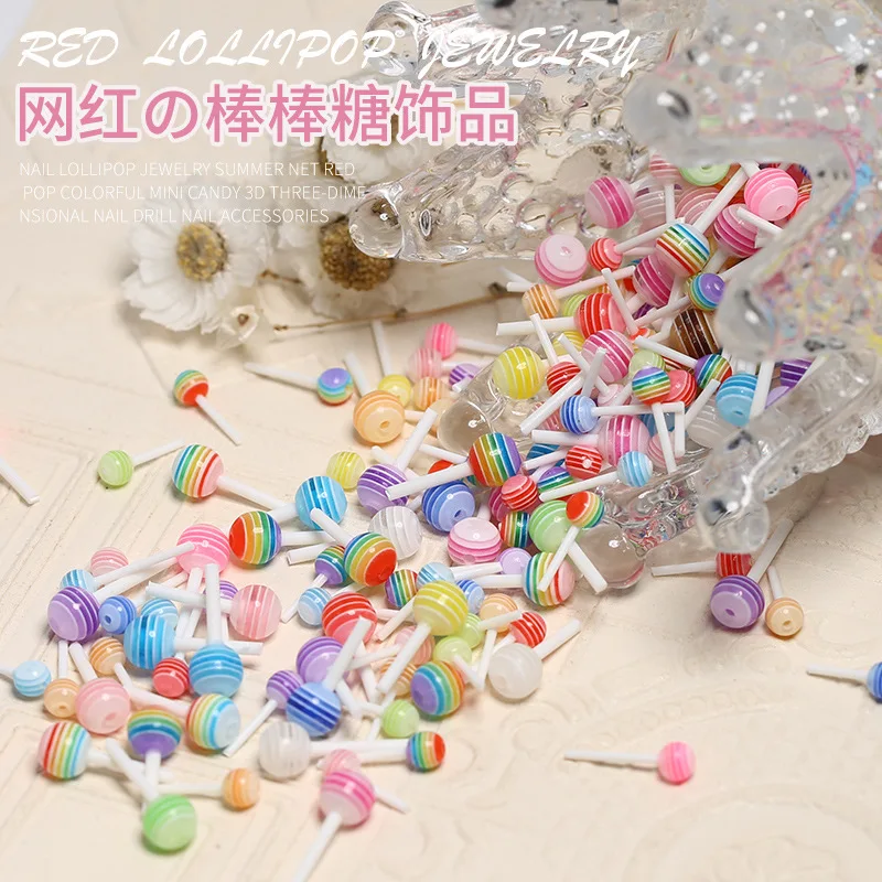 20pcs 3D Kawaii Lollipop Design Nail Art Charms Acrylic Colorful Cartoon Resin Ornament Nail Decorations Candy Accessories DIY
