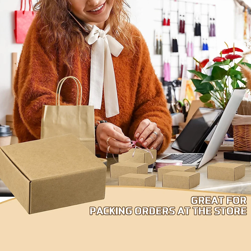 10Pcs Small Kraft Paper Gift Boxes 2.16'' x 2.16'' x 0.98'' for Ornaments Earring Jewelry Wrapping Packaging Cardboard Boxes