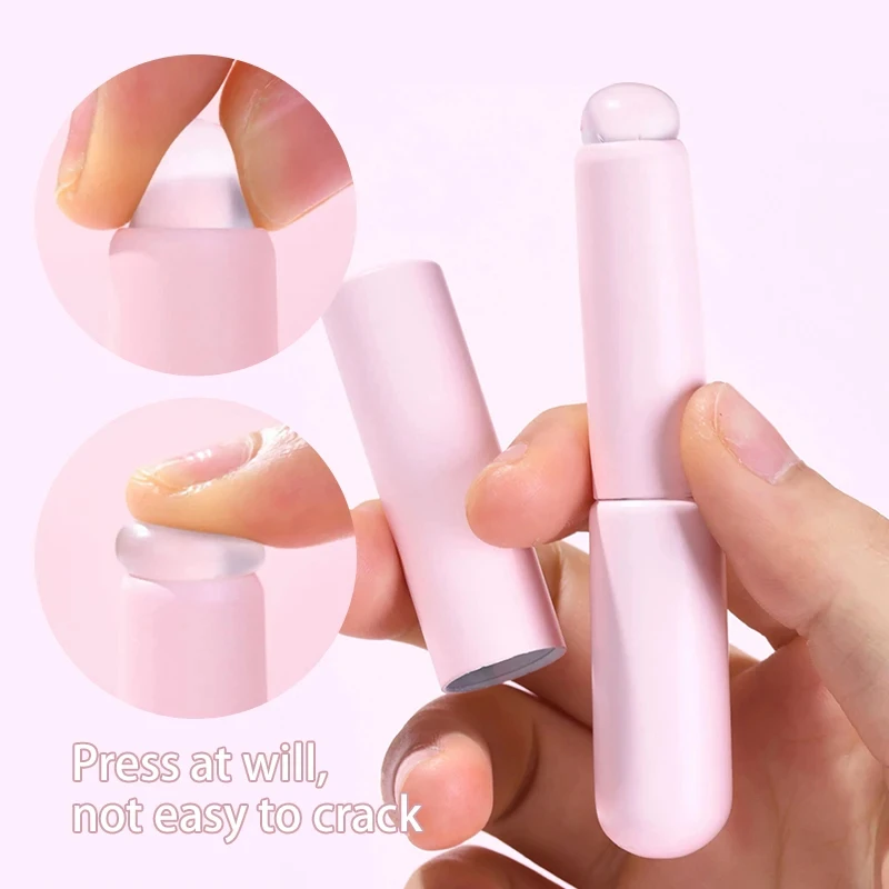 Nail Art Silicone Head Nail Brush Makeup Applicator Sticks Reusable Chrome Glitter Applying Easy-Daub Pigment Manicure Tools