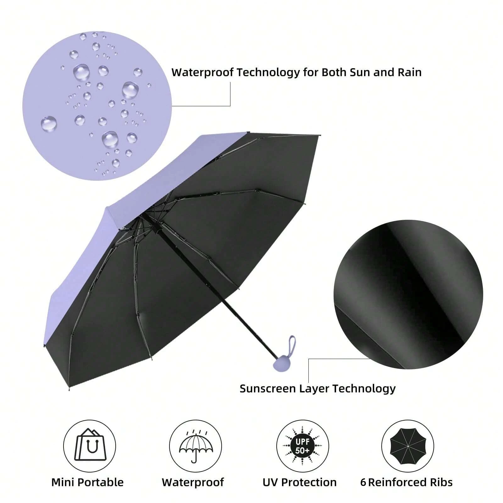 1pc Anti-Uv Mini Umbrella For Sunny And Rainy Days, Portable With Uv Coating And 6 Reinforced Ribs