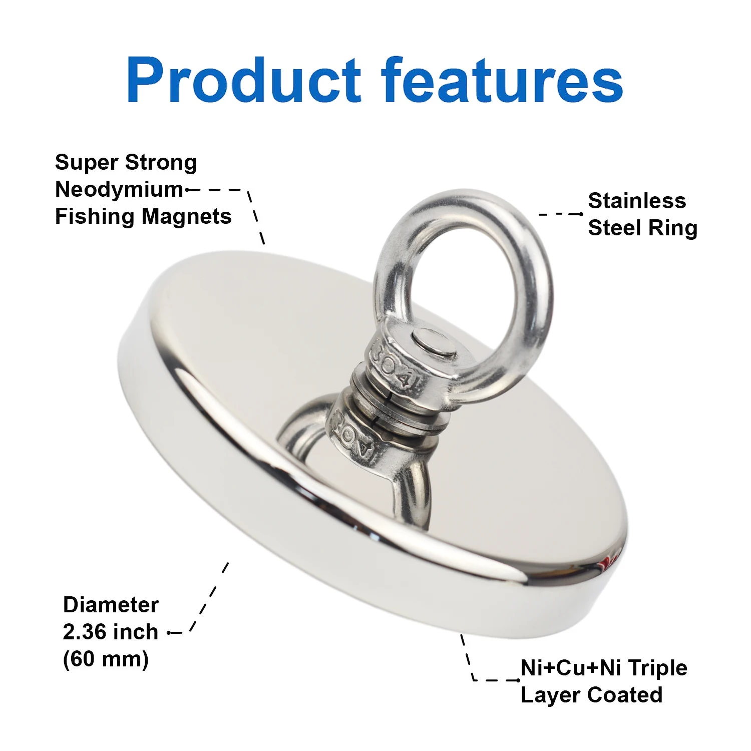 Super Strong Neodymium Fishing magnet Hooks N52 Heavy Duty magnet with Countersunk Hole Eyebolt 16-42mm Salvage Searcher Magnets