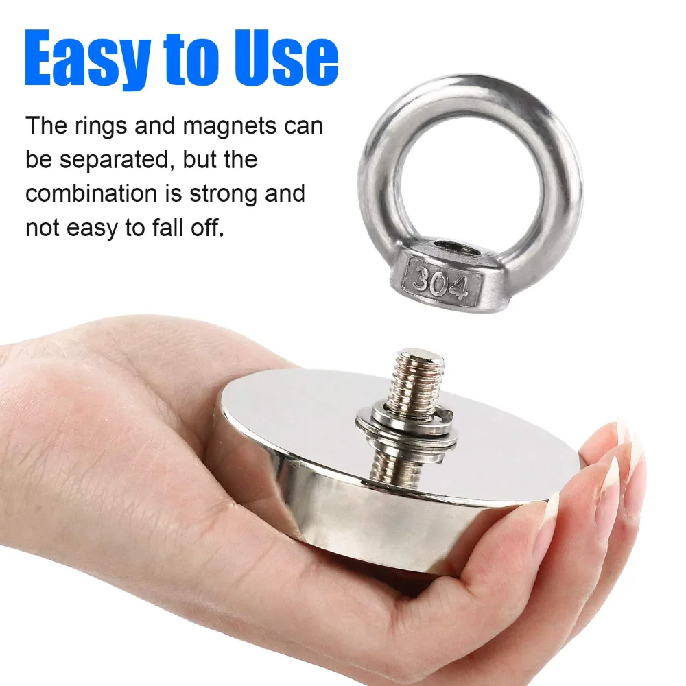 Super Strong Neodymium Fishing magnet Hooks N52 Heavy Duty magnet with Countersunk Hole Eyebolt 16-42mm Salvage Searcher Magnets