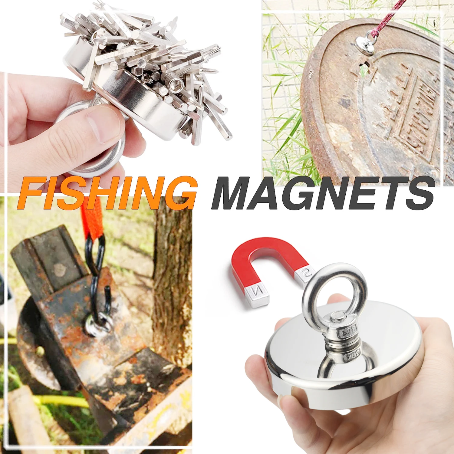 Super Strong Neodymium Fishing magnet Hooks N52 Heavy Duty magnet with Countersunk Hole Eyebolt 16-42mm Salvage Searcher Magnets