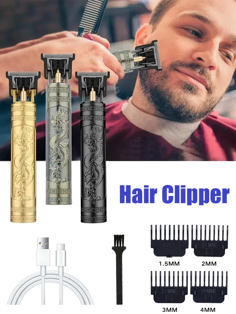 T9 Vintage Hair Clipper Professional Electric Rechargeable Barber Trimmer Cordless Trimmer Type-c Zero Gapped Cutting Barber