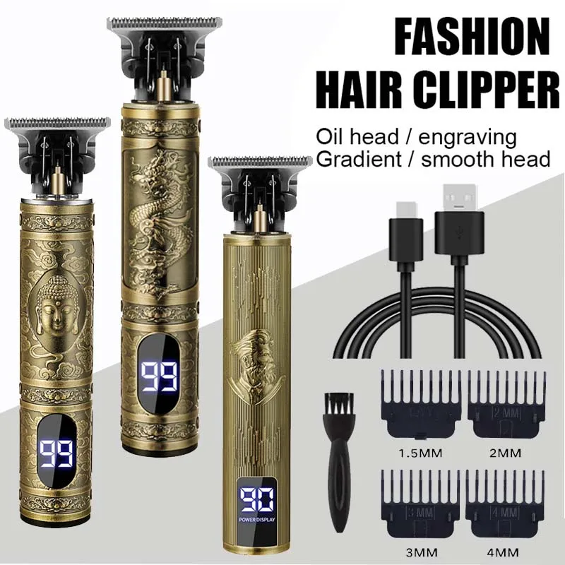 T9 Vintage Hair Clipper Professional Electric Rechargeable Barber Trimmer Cordless Trimmer Type-c Zero Gapped Cutting Barber