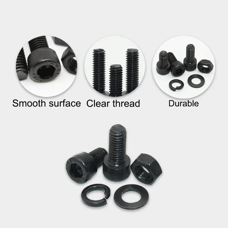 Black 2500P Hex Socket Head Screws Set M2 M2.5 M3 M4 M5 M6 DIN912 12.9 Allen Screw Nut Steel Button Head Socket Cap Bolt Nuts