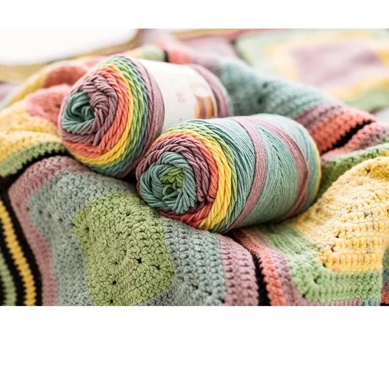 100g Rainbow Cotton Colorful Long Section Dyed Pattern Thread Handwoven Sweater Scarf Blanket Seat Cushion Doll Yarn Ball