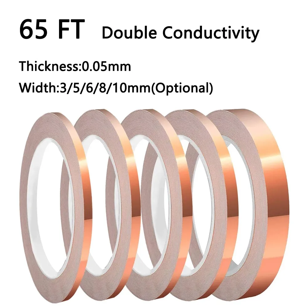 20m Double Conductive Copper Foil Tape EMI Shielding ConductiveTape Adhesive Repellent Shield Strip For Electric Guitar Transfor