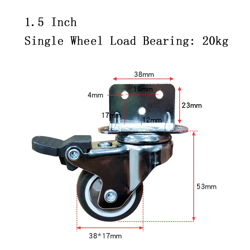 4pcs Universal Swivel Casters Heavy Duty Furniture Wheel Castor Silent Trolley Wheels for Table Chair Sofa with Safety Brake