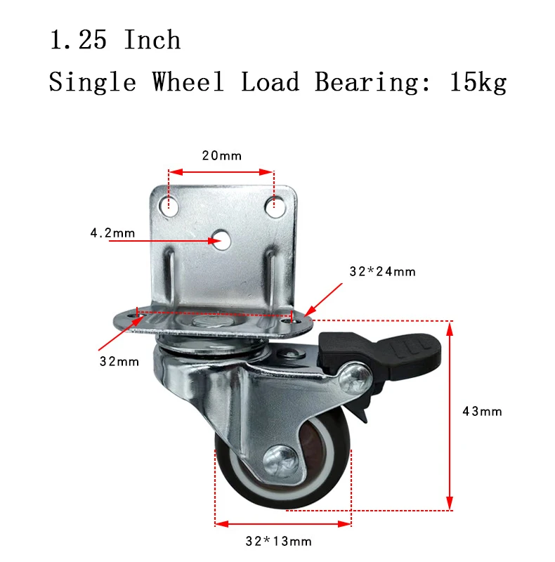 4pcs Universal Swivel Casters Heavy Duty Furniture Wheel Castor Silent Trolley Wheels for Table Chair Sofa with Safety Brake