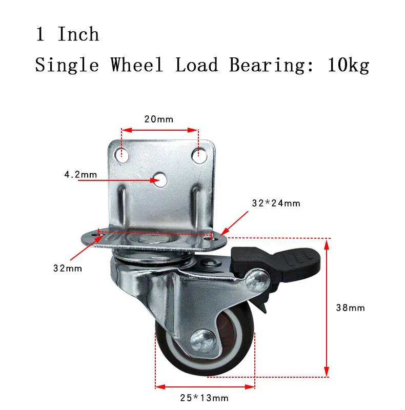 4pcs Universal Swivel Casters Heavy Duty Furniture Wheel Castor Silent Trolley Wheels for Table Chair Sofa with Safety Brake