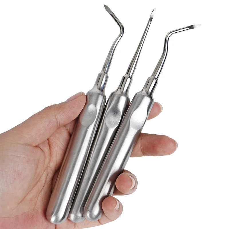 3pcs Dental Extraction Tooth Extracting Forceps Curved Root Lift Elevator Dental Implant Instruments