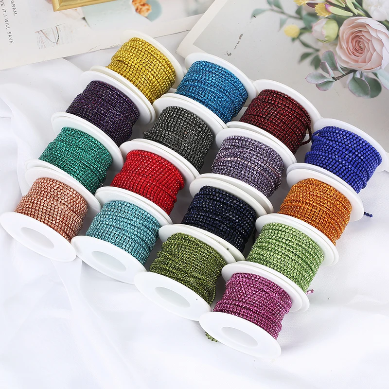 RESEN SS6-SS12 5yards/10yards Multicoloured Crystal Rhinestone Cup Chain Sew On Crystal Glass Cup Chain Trim Glue on Stone Trim