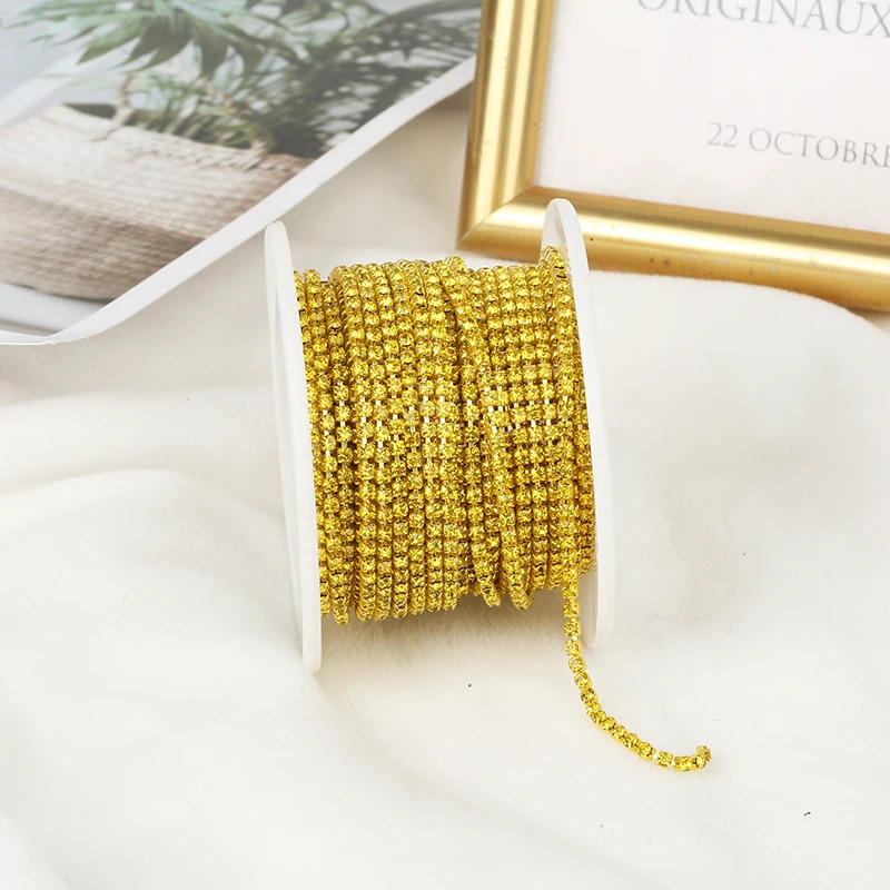 RESEN SS6-SS12 5yards/10yards Multicoloured Crystal Rhinestone Cup Chain Sew On Crystal Glass Cup Chain Trim Glue on Stone Trim