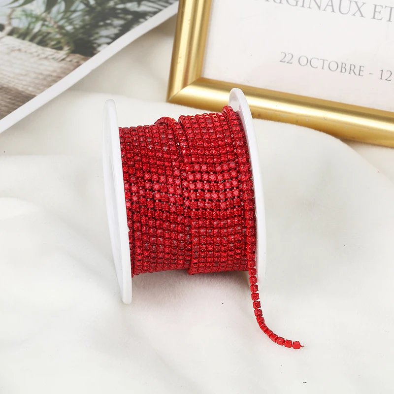 RESEN SS6-SS12 5yards/10yards Multicoloured Crystal Rhinestone Cup Chain Sew On Crystal Glass Cup Chain Trim Glue on Stone Trim