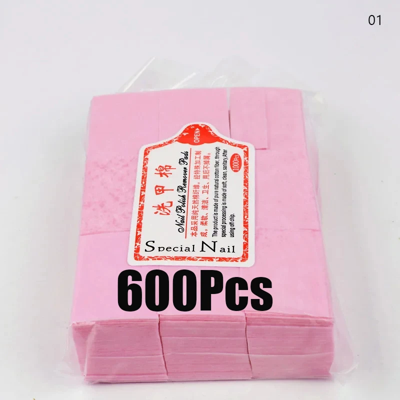 1000/600Pcs Professional Nail Wipe 100% Cotton Pads Lint-Free Nail Cotton Gel Polish Remover Nail Art Cleaning Tools