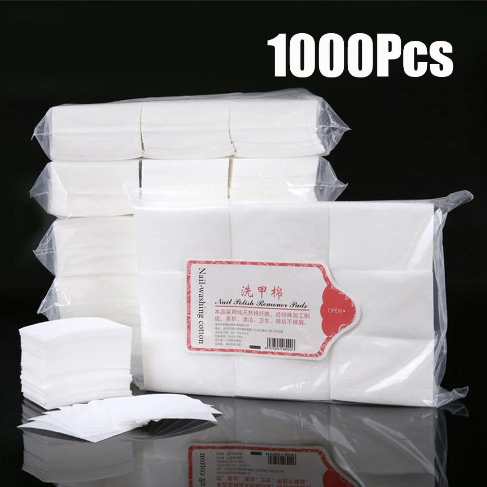 1000/600Pcs Professional Nail Wipe 100% Cotton Pads Lint-Free Nail Cotton Gel Polish Remover Nail Art Cleaning Tools
