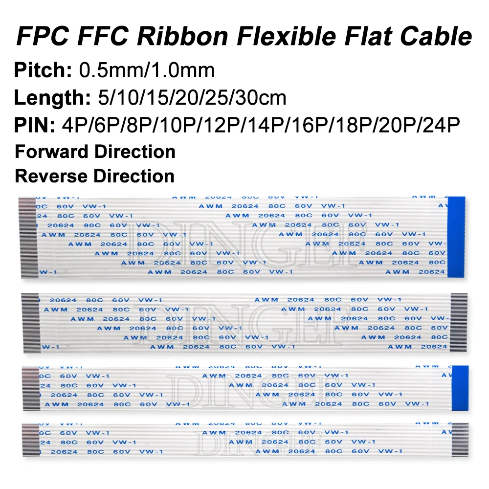 10PCS/LOT FPC FFC Ribbon Flexible Flat Cable 4/6/8/10/12/14/16/18/20 Pin Pitch 0.5MM 1.0MM A-Type B-Type 10CM 20CM 30CM 5CM