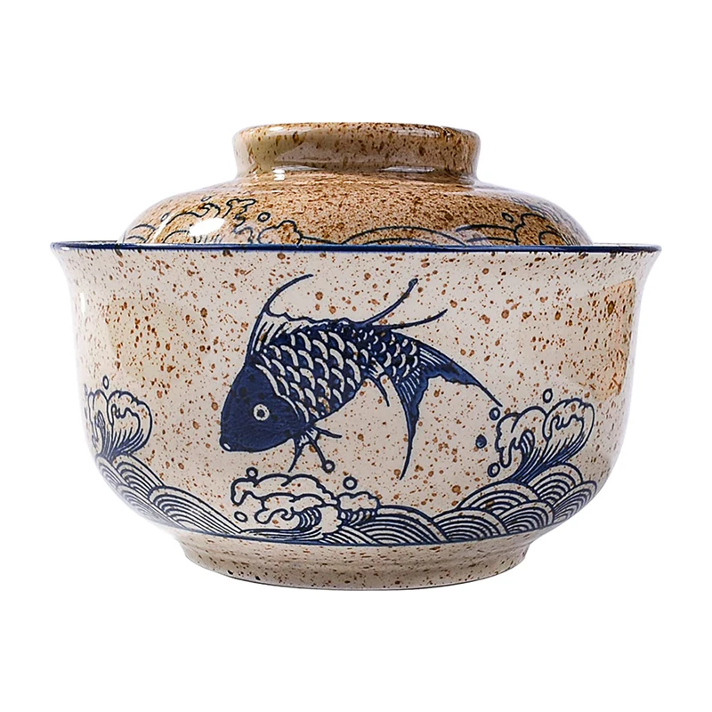 YWDL 6.5inch Japanese Style Ramen Bowl With Lid Ceramic Instant Noodle Bowl For Soup Rice Noodle And Porridge Kitchen Tableware