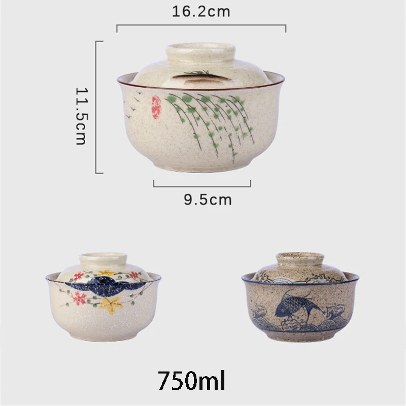 YWDL 6.5inch Japanese Style Ramen Bowl With Lid Ceramic Instant Noodle Bowl For Soup Rice Noodle And Porridge Kitchen Tableware