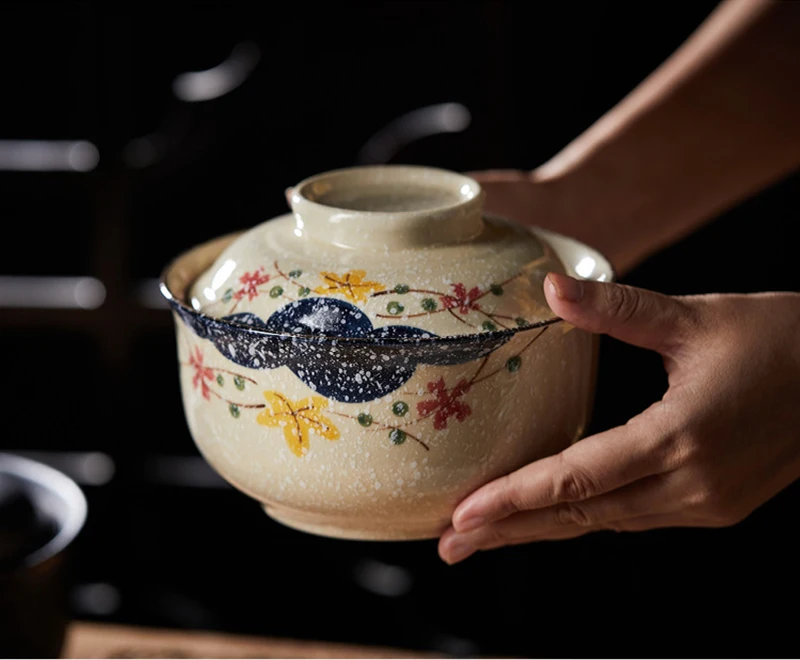 YWDL 6.5inch Japanese Style Ramen Bowl With Lid Ceramic Instant Noodle Bowl For Soup Rice Noodle And Porridge Kitchen Tableware