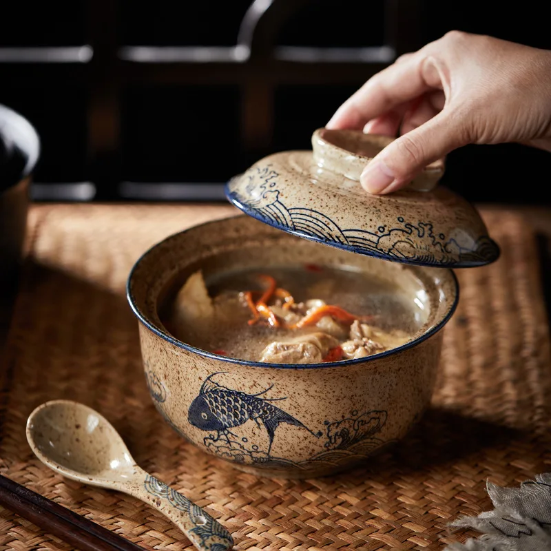 YWDL 6.5inch Japanese Style Ramen Bowl With Lid Ceramic Instant Noodle Bowl For Soup Rice Noodle And Porridge Kitchen Tableware