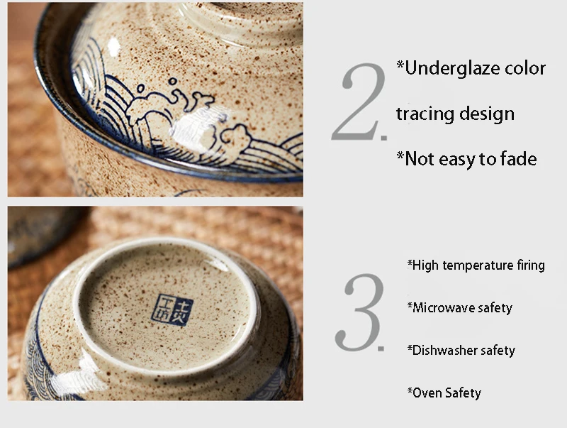 YWDL 6.5inch Japanese Style Ramen Bowl With Lid Ceramic Instant Noodle Bowl For Soup Rice Noodle And Porridge Kitchen Tableware