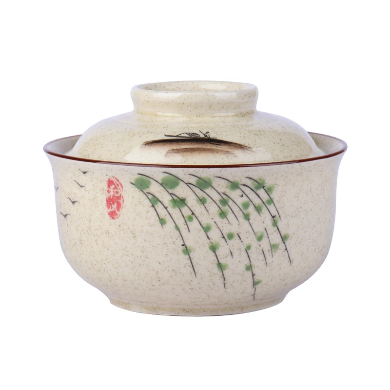 YWDL 6.5inch Japanese Style Ramen Bowl With Lid Ceramic Instant Noodle Bowl For Soup Rice Noodle And Porridge Kitchen Tableware