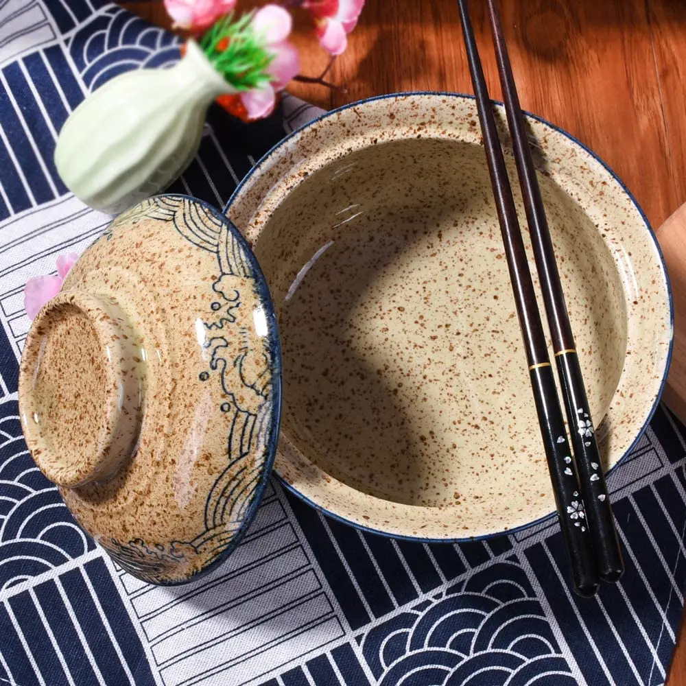 YWDL 6.5inch Japanese Style Ramen Bowl With Lid Ceramic Instant Noodle Bowl For Soup Rice Noodle And Porridge Kitchen Tableware