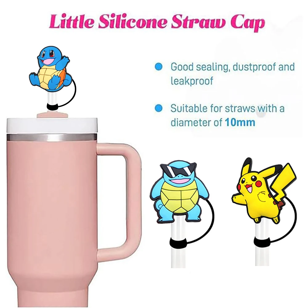 1-11pcs Pokemon Straw Cover Cap 10MM Drink Straw Plug Reusable Splash Proof Drinking Fit Cup Straw Cap Charms Pendant