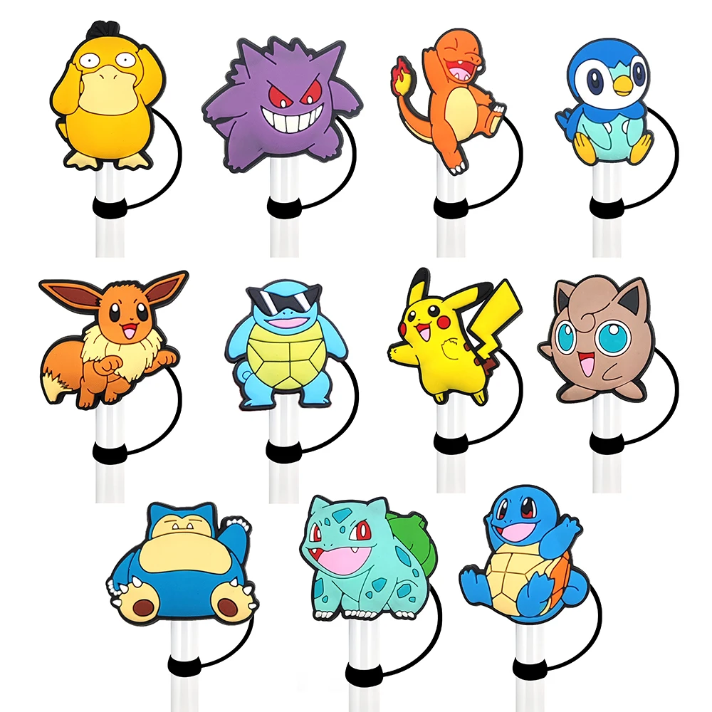 1-11pcs Pokemon Straw Cover Cap 10MM Drink Straw Plug Reusable Splash Proof Drinking Fit Cup Straw Cap Charms Pendant