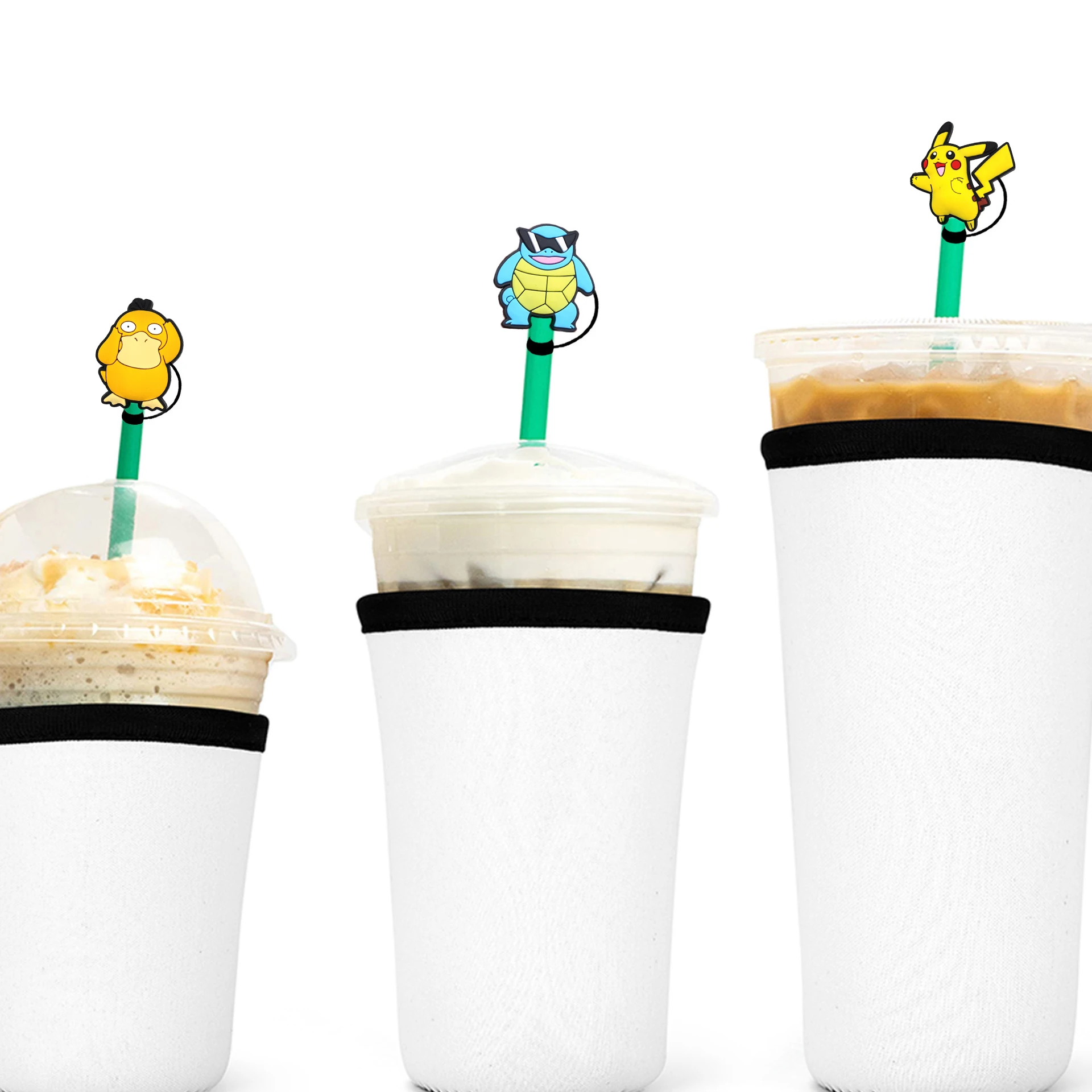 1-11pcs Pokemon Straw Cover Cap 10MM Drink Straw Plug Reusable Splash Proof Drinking Fit Cup Straw Cap Charms Pendant
