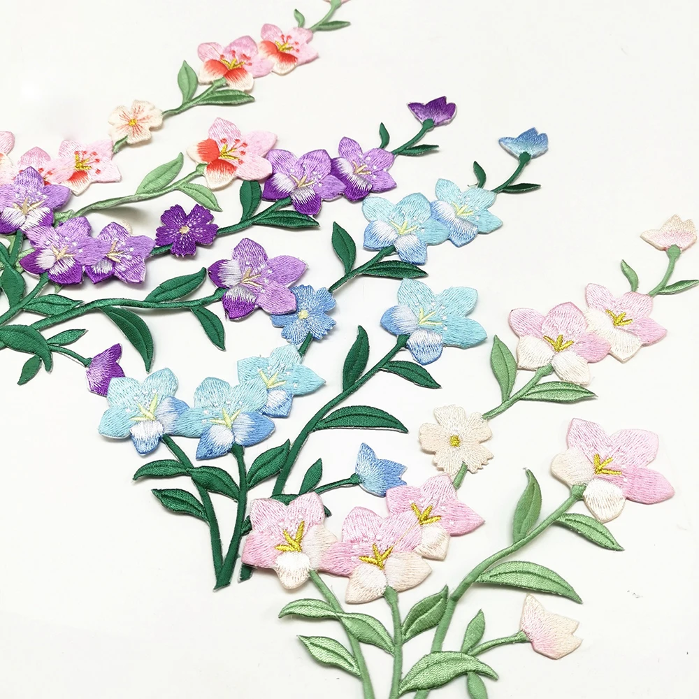 1Piece Pink Blue Flower Embroidery Patches Fabric Coat Dress Bags Clothing Sewing Patch Applique Accessories Handmade Crafts