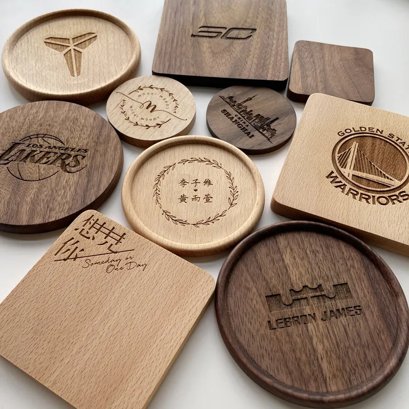 2PCS Wooden Coaster Tea Coffee Cup Pad Walnut Durable Heat Resistant Round Bowl Teapot Mat Home Wood Placemats Decor Coasters