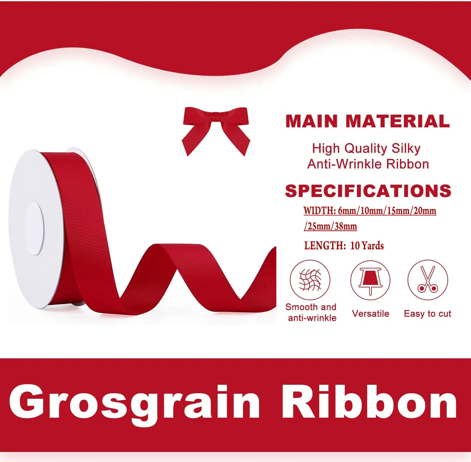 10 Meters Grosgrain Polyester Ribbon for DIY Crafts Gift Wrapping Wedding Christmas Decorations Sewing Supplies Bow Accessories