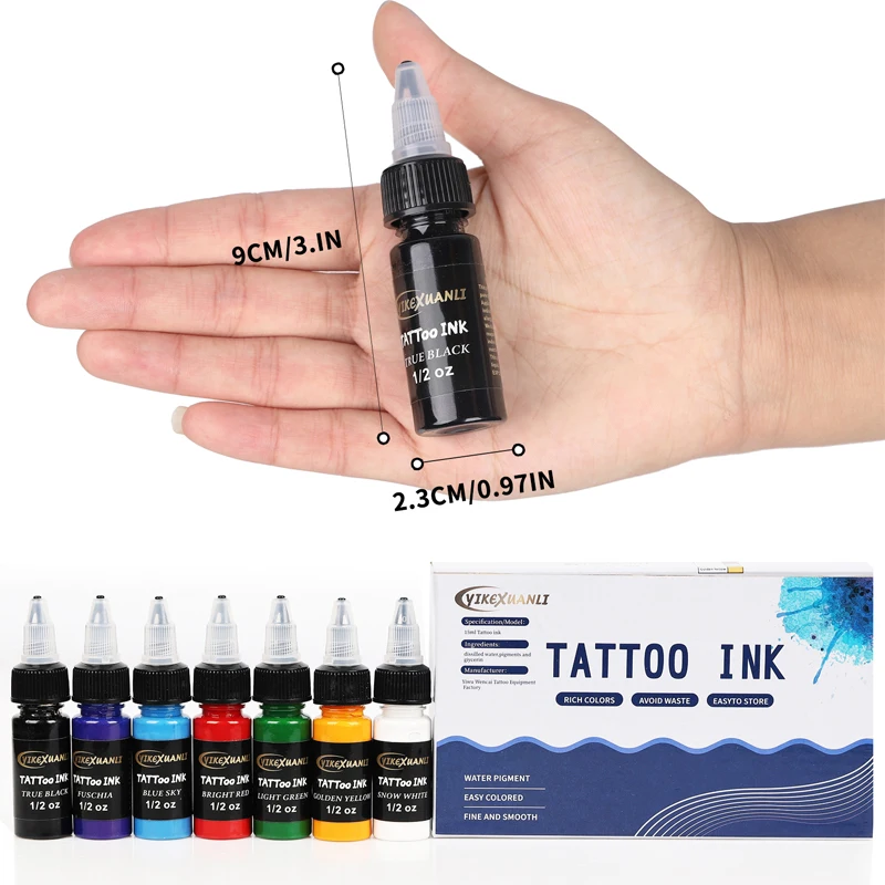 15ml 7colors Tattoo Ink Pigment with Box Body Art Tattoo Kits Professional Beauty Paints Makeup Tattoo Supplies Semi-permanent