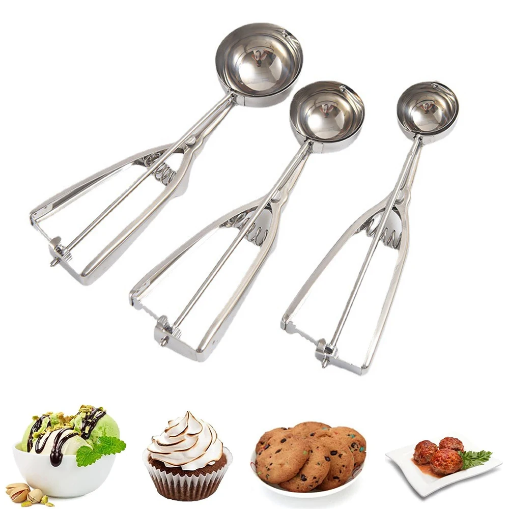 Ice Cream Scoop with Trigger Stainless Steel Cookie Scoop for Baking Fruit Cookie Dough Cupcake
