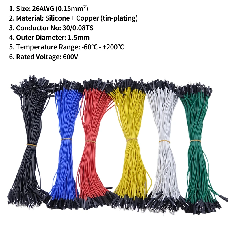 10/50pcs Super Soft Silicone Jumper Wire 1Pin Dupont Cable 26AWG Male Female Solderless Flexible Line Connector For DIY Arduino